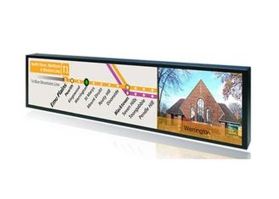 แถบยืดขนาด 28 นิ้วจอแสดงผล LCD ตู้ป้ายดิจิตอลสำหรับรถประจำทางและสถานีรถไฟใต้ดิน